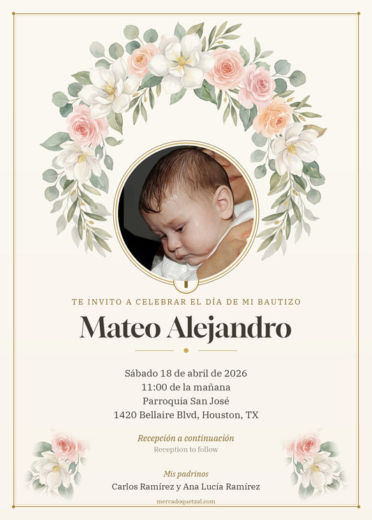 Invitación Digital de Bautizo Editable con Foto | Editable Baptism Photo Invitation