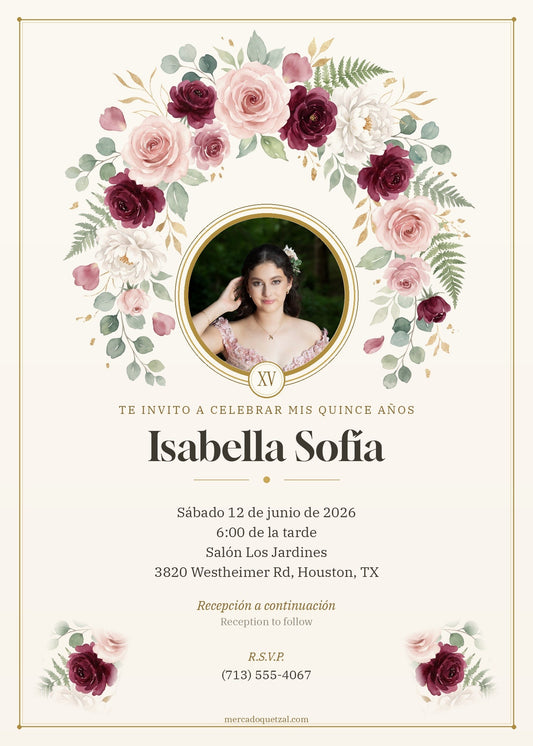Invitación Digital Quinceañera Editable con Foto | Editable Quinceañera Photo Invitation